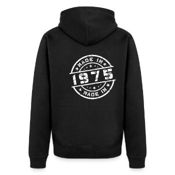 Geburtsjahr Geburtstag Born In - Made in 1975 - Unisex Premium Bio Zip Hoodie - Schwarz - Hinten - Nico (187cm)
