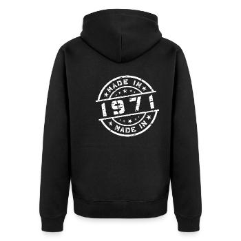 Geburtsjahr Geburtstag Born In - Made in 1971 - Unisex Premium Bio Zip Hoodie - Schwarz - Hinten - Nico (187cm)