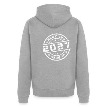 Birth Year Birthday Born In - Made in 2027 - Unisex Premium Organic Zip Hoodie - heather grey - Back - Nico (187cm)