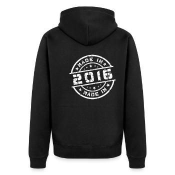 Geburtsjahr Geburtstag Born In - Made in 2016 - Unisex Premium Bio Zip Hoodie - Schwarz - Hinten - Nico (187cm)