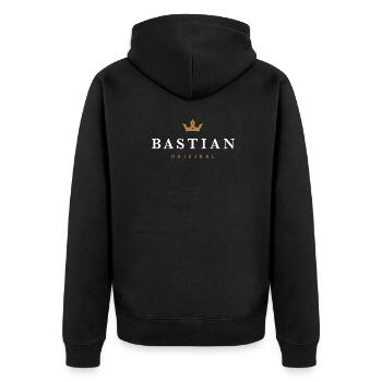 Bastian Original Familienlogo - Unisex Premium Bio Zip Hoodie - Schwarz - Hinten - Nico (187cm)