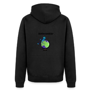 Wortspiel Spruch Hinterweltler Lustiges Motiv - Unisex Premium Bio Zip Hoodie - Schwarz - Hinten - Nico (187cm)
