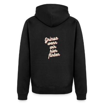Grinse wenn wir flirten - Unisex Premium Bio Zip Hoodie - Schwarz - Hinten - Nico (187cm)