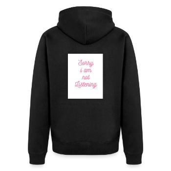 Not Listening - Unisex Premium Bio Zip Hoodie - Schwarz - Hinten - Nico (187cm)