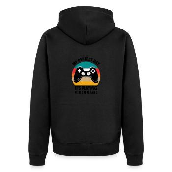 MY PERFECT DAY IT'S PLAYING VIDEO GAME - Unisex Premium Organic Zip Hoodie - black - Back - Nico (187cm)