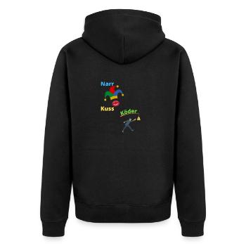 Narrkuss Köder - Unisex Premium Bio Zip Hoodie - Schwarz - Hinten - Nico (187cm)