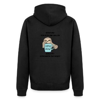 Faultier Berufung schlafen, Realität Arbeit - Unisex Premium Bio Zip Hoodie - Schwarz - Hinten - Nico (187cm)