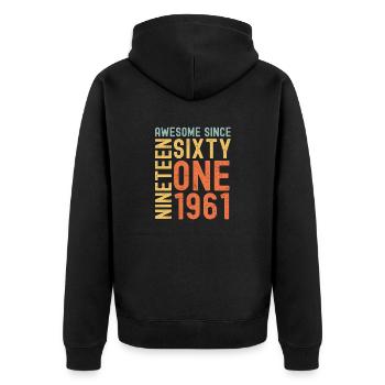 Awesome since 1961 Geburtstag Geschenk Jahreszahl - Unisex Premium Bio Zip Hoodie - Schwarz - Hinten - Nico (187cm)