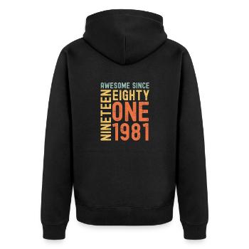 Awesome since 1981 Geburtstag Geschenk Jahreszahl - Unisex Premium Bio Zip Hoodie - Schwarz - Hinten - Nico (187cm)