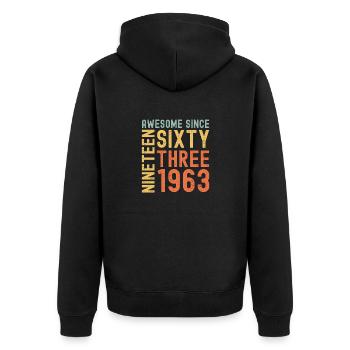 Awesome since 1963 Geburtstag Geschenk Jahreszahl - Unisex Premium Bio Zip Hoodie - Schwarz - Hinten - Nico (187cm)