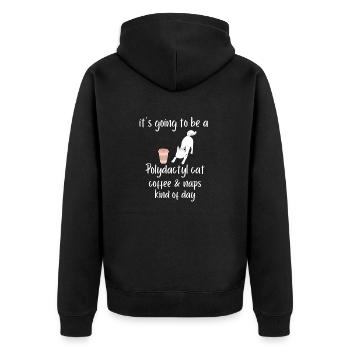 es wird ein Polydactyl Katze Kaffee Nickerchen Tee - Unisex Premium Bio Zip Hoodie - Schwarz - Hinten - Nico (187cm)
