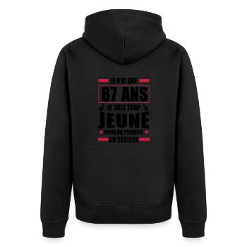j ai 87 ans / cadeau anniversaire 87 ans - Veste à capuche bio Premium Unisexe - noir - Dos - Nico (187cm)