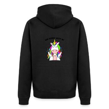 "Een Schiet mutt ik!" - Plattdeutscher Spruch - Unisex Premium Bio Zip Hoodie - Schwarz - Hinten - Nico (187cm)
