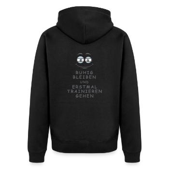 Trainieren gehen - Unisex Premium Bio Zip Hoodie - Schwarz - Hinten - Nico (187cm)