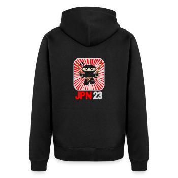 ANIME SAMURAI FASHION DESIGN, Japan Kawaii Anime - Unisex Premium Bio Zip Hoodie - Schwarz - Hinten - Nico (187cm)