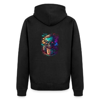 Skull | Coffee | coloured | Colorful Skull - Unisex Premium Organic Zip Hoodie - black - Back - Nico (187cm)