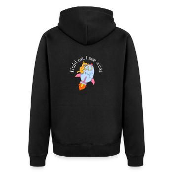 Hold on i see a Cat - Unisex Premium Bio Zip Hoodie - Schwarz - Hinten - Nico (187cm)