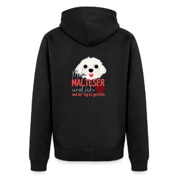 Mein Malteser und ich und der Tag ist gerettet - Unisex Premium Bio Zip Hoodie - Schwarz - Hinten - Nico (187cm)