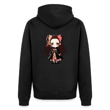 Anime-| The-Sinister Cute Girl Kawaii Manga Design - Unisex Premium Bio Zip Hoodie - Schwarz - Hinten - Nico (187cm)