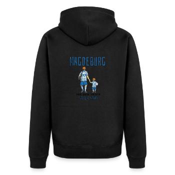 Magdeburg, wie der Vater so der Sohn - Unisex Premium Bio Zip Hoodie - Schwarz - Hinten - Nico (187cm)