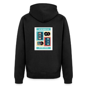 Let the music play but god is the DJ - Unisex Premium Bio Zip Hoodie - Schwarz - Hinten - Nico (187cm)