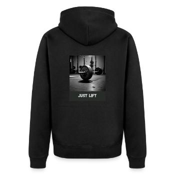 Fitness/Bodybuilding Clothing Design Lift - Unisex Premium Bio Zip Hoodie - Schwarz - Hinten - Nico (187cm)