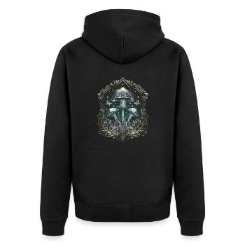 Zauberpilze, Pilze, Magic mushrooms, distressed - Unisex Premium Bio Zip Hoodie - Schwarz - Hinten - Nico (187cm)