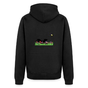 Spring design - playing dog, meadow, bee - Unisex Premium Organic Zip Hoodie - black - Back - Nico (187cm)
