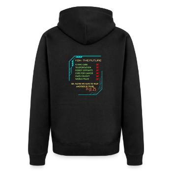 Y2K! The Future is NOW...naja, fast! - Unisex Premium Bio Zip Hoodie - Schwarz - Hinten - Nico (187cm)