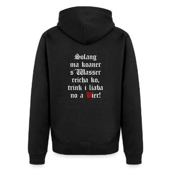 Solange mir keiner das Wasser reichen kann Bier - Unisex Premium Bio Zip Hoodie - Schwarz - Hinten - Nico (187cm)