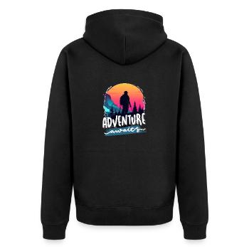 Adventure Awaits - Unisex Premium Organic Zip Hoodie - black - Back - Nico (187cm)