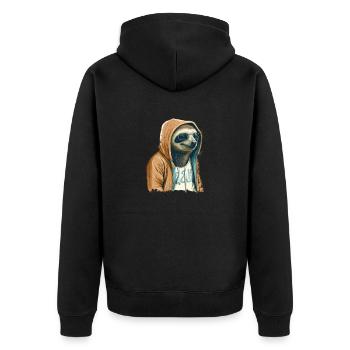 Cooles Faultier mit Sonnenbrille und Hoodie - Unisex Premium Bio Zip Hoodie - Schwarz - Hinten - Nico (187cm)