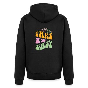 Take it Easy - Unisex Premium Bio Zip Hoodie - Schwarz - Hinten - Nico (187cm)
