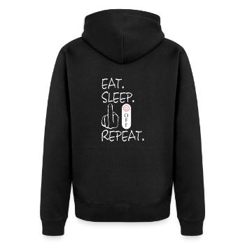 Fuck Off, Fucking, Fuck You, Fuck - Unisex Premium Bio Zip Hoodie - Schwarz - Hinten - Nico (187cm)