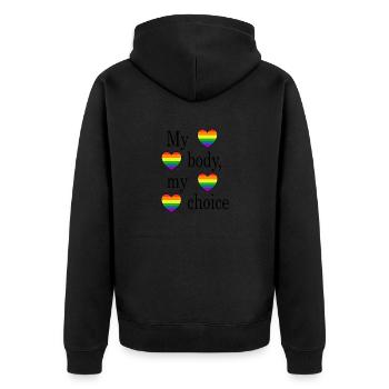 My body, my choice mit Regenbogenherz - Unisex Premium Bio Zip Hoodie - Schwarz - Hinten - Nico (187cm)
