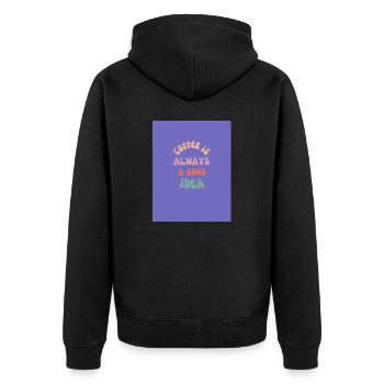 Kaffee ist immer eine gute Idee (Lila) - Unisex Premium Bio Zip Hoodie - Schwarz - Hinten - Nico (187cm)