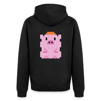 Un petit cochon avec un capuchon pixélisé - Veste à capuche bio Premium Unisexe - noir - Dos - Nico (187cm)