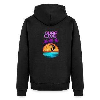 Surf Live - Unisex Premium Bio Zip Hoodie - Schwarz - Hinten - Nico (187cm)