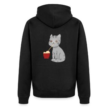 Kawaii Cat eating Ramen - Unisex Premium Organic Zip Hoodie - black - Back - Nico (187cm)