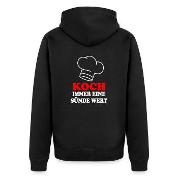 Koch - Unisex Premium Bio Zip Hoodie - Schwarz - Hinten - Nico (187cm)