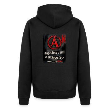 gegen jede Autorität außer meiner Mutter - Unisex Premium Bio Zip Hoodie - Schwarz - Hinten - Nico (187cm)