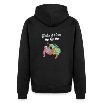Take It Slow Ho Ho Ho Christmas Sloth - Unisex Premium Organic Zip Hoodie - black - Back - Nico (187cm)