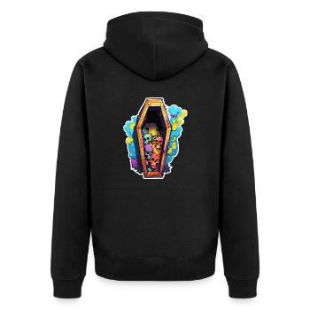 Sarg / Letzte Ruhestätte / Erde / Bestattung - Unisex Premium Bio Zip Hoodie - Schwarz - Hinten - Nico (187cm)