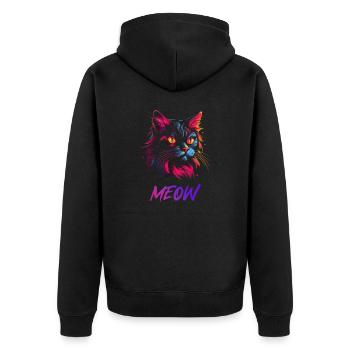 Katzen Meow logo - Unisex Premium Bio Zip Hoodie - Schwarz - Hinten - Nico (187cm)