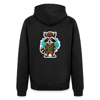 Lederhose / Tier / Tracht / Tradition / Waschbär - Unisex Premium Bio Zip Hoodie - Schwarz - Hinten - Nico (187cm)