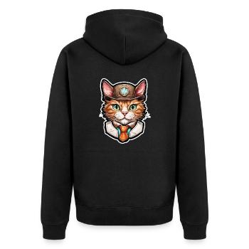 Lederhose / Tier / Tracht / Tradition / Katze - Unisex Premium Bio Zip Hoodie - Schwarz - Hinten - Nico (187cm)