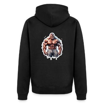 Bodybuilder / Sport / Fitness / Affe / Muskeln - Unisex Premium Bio Zip Hoodie - Schwarz - Hinten - Nico (187cm)