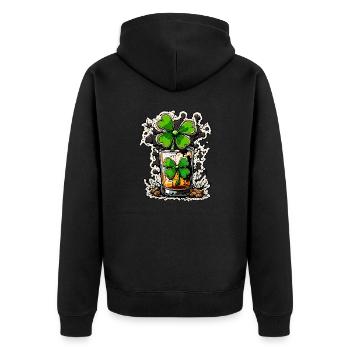 Kleeblatt / Whiskey / Alkohol / Glück / Irish Pub - Unisex Premium Bio Zip Hoodie - Schwarz - Hinten - Nico (187cm)