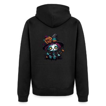 Poupée d’horreur / Halloween / Effrayant / Sombre - Veste à capuche bio Premium Unisexe - noir - Dos - Nico (187cm)