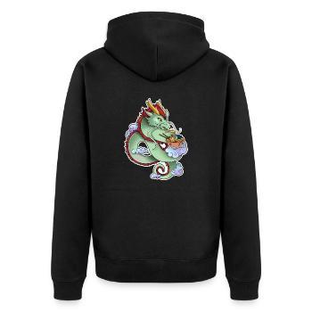 Asia Drache mit Ramen - Unisex Premium Bio Zip Hoodie - Schwarz - Hinten - Nico (187cm)
